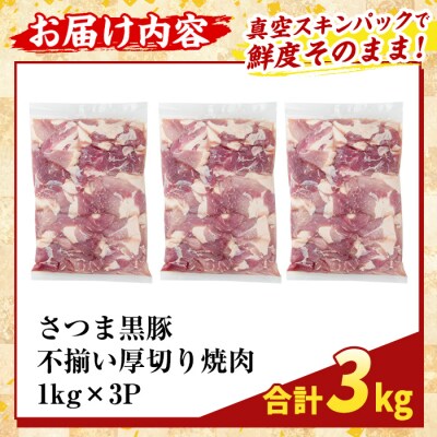 直売用訳あり限定 さつま黒豚 不揃い厚切り焼肉 (計3kg)【ふるさと産直バザール】K-746-C