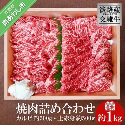 【ムラカミ食品】淡路産交雑牛カルビ×上赤身焼肉詰め合わせ(各500g)1kg　進物
