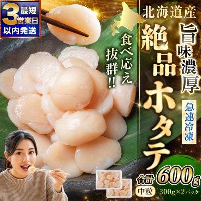 北海道産 旨味濃厚 絶品ホタテ 600g 阿部商店特選 【最短3営業日以内発送】