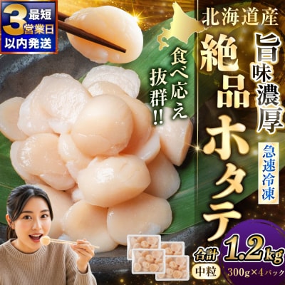 北海道産 旨味濃厚 絶品ホタテ 1.2kg 阿部商店特選 【最短3営業日以内発送】