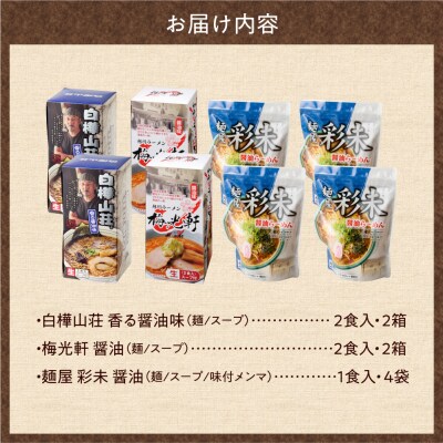 北海道ラーメンおすすめ 醤油セット 計12食 彩未 白樺山荘 梅光軒 _hs290-008