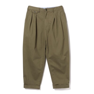 BEAMS PLUS 2プリーツ ツイル パンツ　OLIVE　S_hs350-017