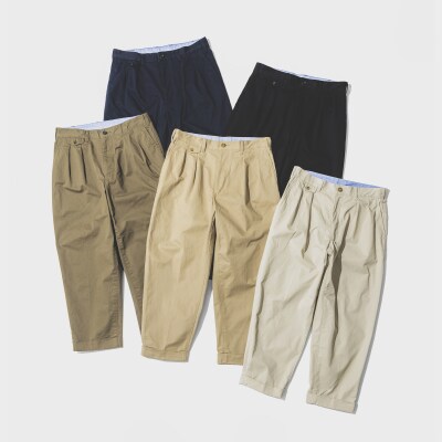 BEAMS PLUS 2プリーツ ツイル パンツ　OLIVE　M_hs350-018