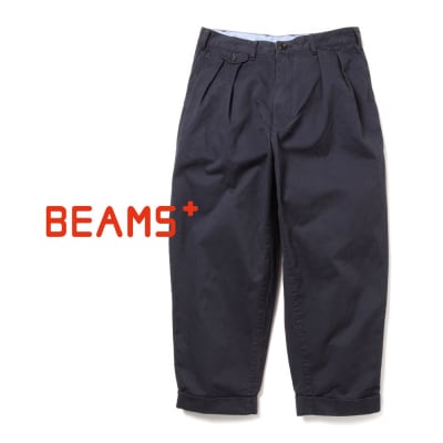 BEAMS PLUS 2プリーツ ツイル パンツ　NAVY　L_hs350-024