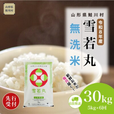 ＜8年産米先行受付＞令和9年2月下旬発送開始 雪若丸【無洗米】30kg(6回定期便)　鮭川村
