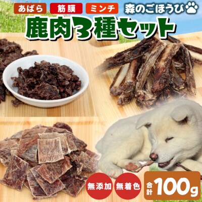 無添加 国産 鹿肉 3種セット 計100g 犬 猫 ペットフード ペット おやつ 骨 ジャーキー