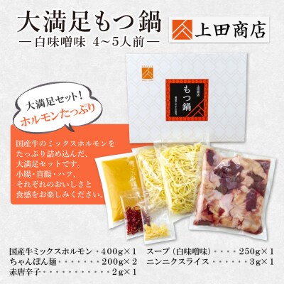 大満足もつ鍋(白味噌味/4～5人前)