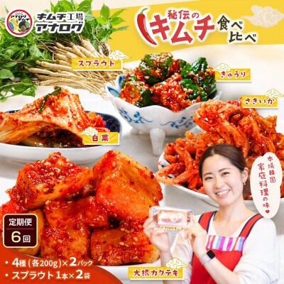 【6カ月定期便】4種のキムチ(各200g×2P)+スプラウトキムチ(1本×2袋)(H104273)