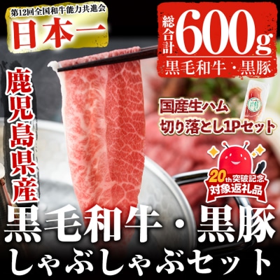 鹿児島県産黒毛和牛・黒豚しゃぶセット600g &生ハム切り落とし(75g×1P)