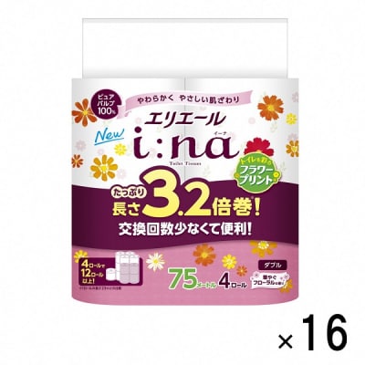 エリエール イーナ トイレットティシュー 3.2倍巻 フラワープリント 4ロール×16P 64ロール