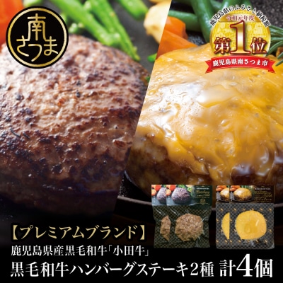 【プレミアムブランド】鹿児島県産黒毛和牛「小田牛」 牛肉100% 2種類のハンバーグステーキ 計4個