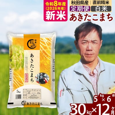 新米 令和8年産 《定期便12ヶ月》あきたこまち 30kg【白米】|msrf-12312