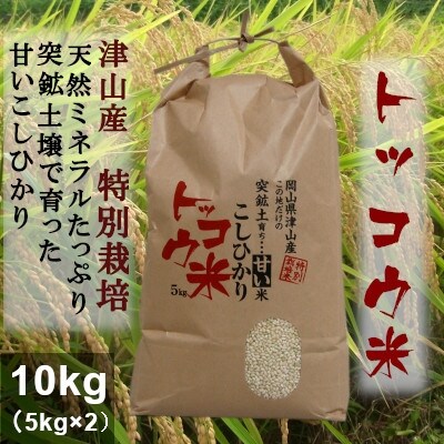2022年7月発送開始『定期便』特別栽培こしひかり　岡山県津山　突鉱土育ちトッコウ米10kg全6回