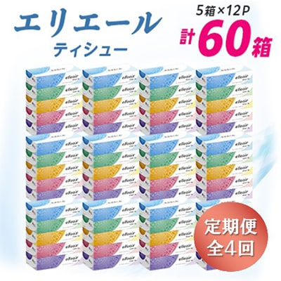 【3ヵ月毎定期便】エリエール ティシュー 180組5箱×12パック(60箱) 全4回