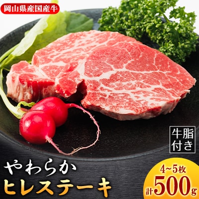【岡山県産国産牛】やわらかヒレステーキ 4～5枚(500g)牛脂付き