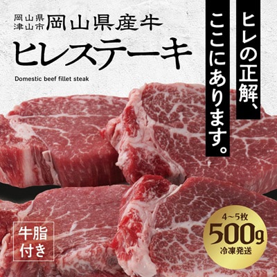 【岡山県産国産牛】やわらかヒレステーキ 4～5枚(500g)牛脂付き