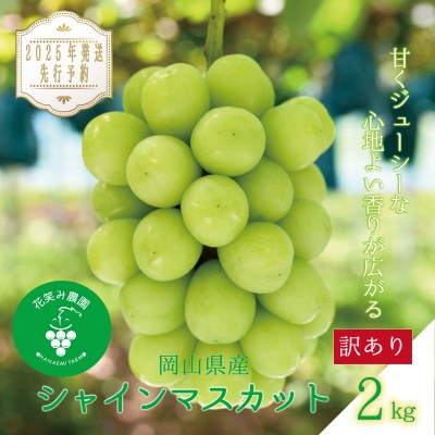岡山　花笑み農園の『訳ありシャインマスカット』2kg　WS-2【2025年9月下旬～順次発送】