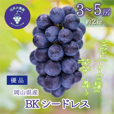 【2026年先行受付】岡山　花笑み農園の『BKシードレス』優品　約2kg(3～5房)　B-2優
