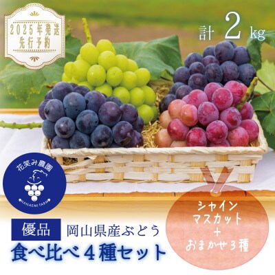 岡山　花笑み農園のブドウ『食べ比べ4種』シャイン入り2kg(4房)優品　4M-2優【9月中旬～出荷】