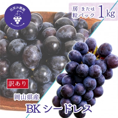 【2026年先行受付】岡山　花笑み農園のブドウ『訳ありBKシードレス』1kg　WB-1