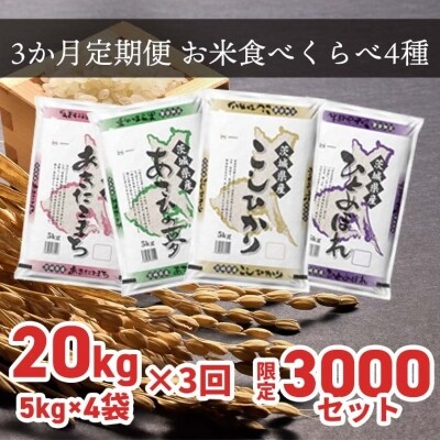 【3か月毎月発送】 定期便 3000セット 限定 お米 4種 食べくらべ 20kg 茨城県産
