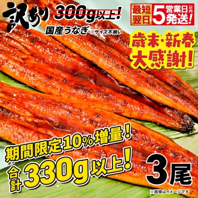 〈最短翌日発送〉 年内発送 【訳あり】国産 うなぎ 蒲焼き 3尾 330g以上! ※サイズ不揃い