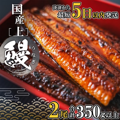 【5日以内に発送】国産 うなぎ 蒲焼 2尾(350g以上) タレ 山椒付き