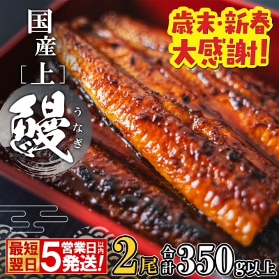 【最短翌日発送】 国産 うなぎ 蒲焼き 2尾 (350g以上) タレ 山椒付き 小分け