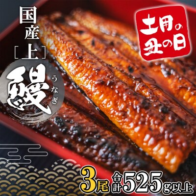 【丑の日までにお届け】 上うなぎ 蒲焼 3尾 525g以上 国産 鰻 丑の日 うなぎ蒲焼き 魚