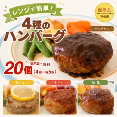 ◎無添加◎ 4種のハンバーグ 食べ比べ ローズポーク使用 詰合せ 国産 20個 個包装
