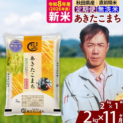 新米 令和8年産 《定期便11ヶ月》秋田県産 あきたこまち 2kg【無洗米】|msrf-32411