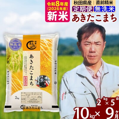 新米 令和8年産 《定期便9ヶ月》秋田県産 あきたこまち10kg【無洗米】|msrf-32809