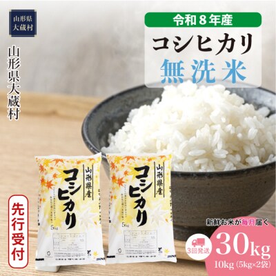 ＜8年産米先行受付＞令和9年3月上旬発送 こしひかり【無洗米】30kg定期便(3回定期便)大蔵村