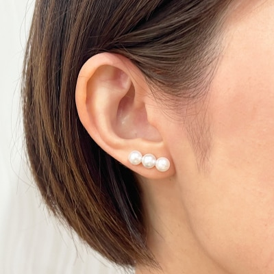 あこや真珠 天草 ピアス 3連 6mm - 6.5mm ホワイトピンク 真珠 _S085-581