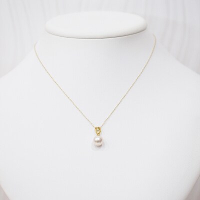 真珠 ネックレス ダイヤ 0.01ct 8-8.5mm ホワイトピンク ハート_S101-471