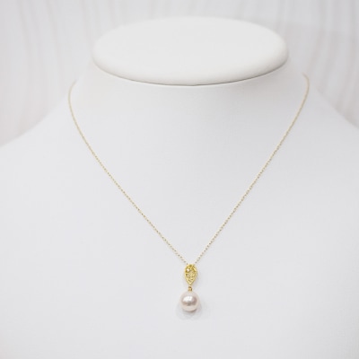 真珠 ネックレス ダイヤ 0.01ct 8-8.5mm ホワイトピンクドロップ_S101-474