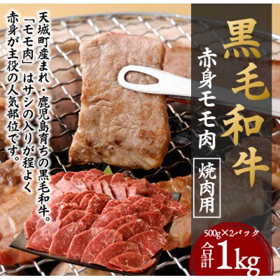 鹿児島黒毛和牛 赤身モモ肉 焼肉用 合計1kg (500g×2袋) 