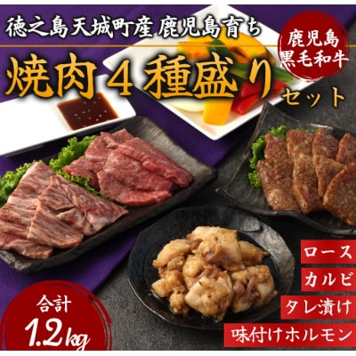 徳之島 天城町産 鹿児島育ち 鹿児島黒毛和牛焼肉セット(4種盛り) 合計1.2kg