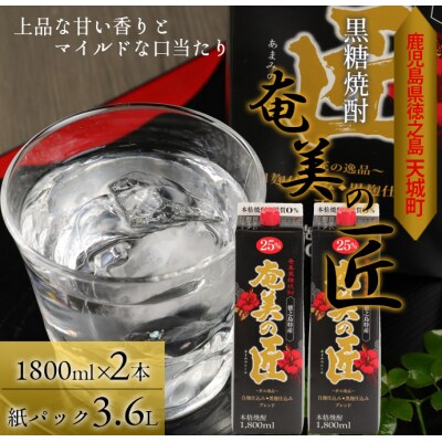 徳之島 天城町 黒糖焼酎『奄美の匠』1800ml×2本 紙パック 25度 焼酎 お酒