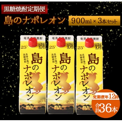 【定期便年12回】黒糖焼酎『島のナポレオン』900ml×3本セット 計36本 パック