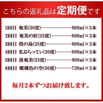 【年6回 定期便】 黒糖焼酎 お試し 定期便 2本(900ml/720ml)×6回 計10.44L 