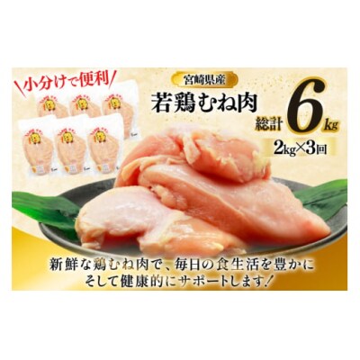 鶏肉 定期便 むね肉 若鶏 鶏むね肉 2kg 3回 総計6kg ミヤケイフード [31bp0012]