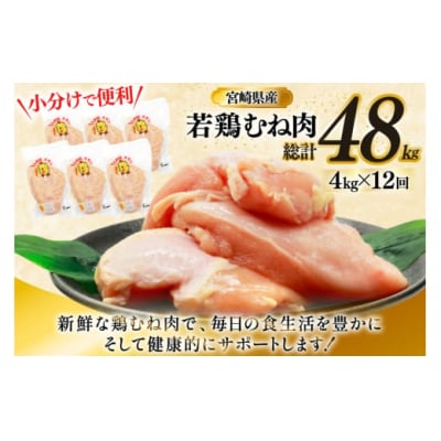 鶏肉 定期便 むね肉 若鶏 鶏むね肉 4kg 12回 総計48kg [31bp0014]