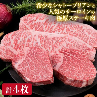 【全3回定期便】極厚ステーキ シャトーブリアン×2 サーロインステーキ×2 計4枚[ACA177]