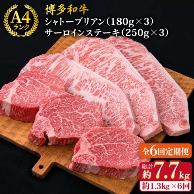 【全6回定期便】極厚ステーキ シャトーブリアン×3 サーロインステーキ×3 計6枚[ACA182]