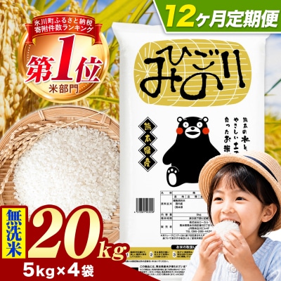 【12ヶ月定期便】ひごみのり 無洗米 熊本県産 ブレンド米 20kg《お申込み翌月から出荷》