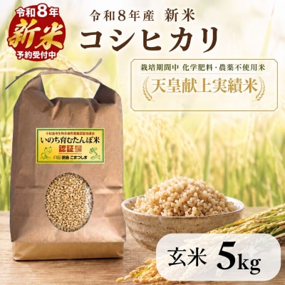 【令和8年産新米】玄米 コシヒカリ 5kg 天皇献上米 (栽培期間中)化学肥料・農薬不使用米 小松島