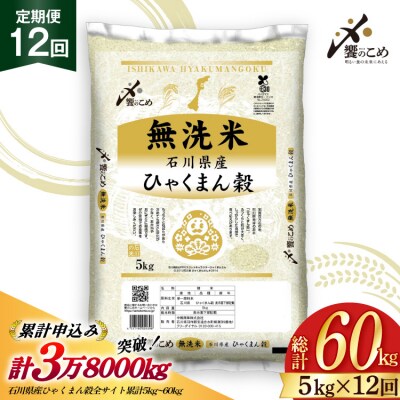 米 定期便 無洗米 ひゃくまん穀 5kg × 12回 総計60kg [38601384]
