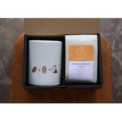 エルパライソライチロット150g(粉)& cafe&gin monoオリジナルキャニスター(白)