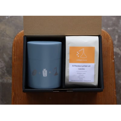 エルパライソライチロット150g(粉)& cafe&gin monoオリジナルキャニスター(青)